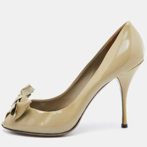 Miu Miu Green Patent Leather Bow Peep Toe Pumps Size 36.5