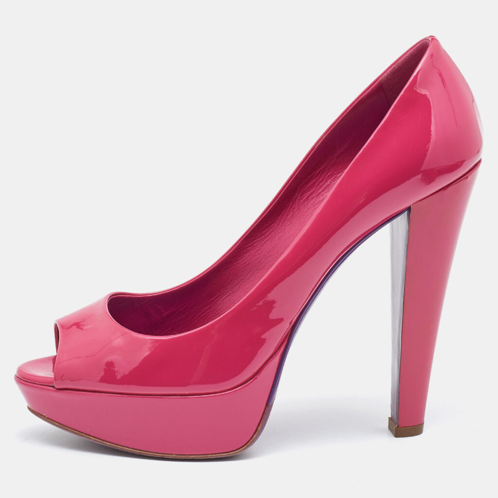 luxury-women-miu-miu-used-shoes-p832388-009 Miu Miu Pink Patent Leather Peep Toe Platform Pumps Size 39.5