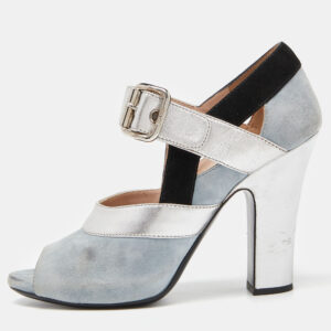 Miu Miu Tri Color Leather and Suede Bow Peep Toe Pumps Size 38