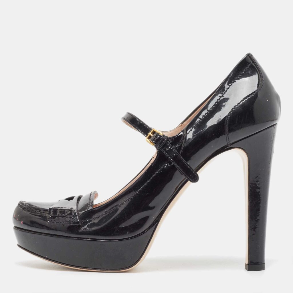 luxury-women-miu-miu-used-shoes-p897379-003 Miu Miu Black Patent Leather Platform Mary Jane Loafer Pumps Size 40