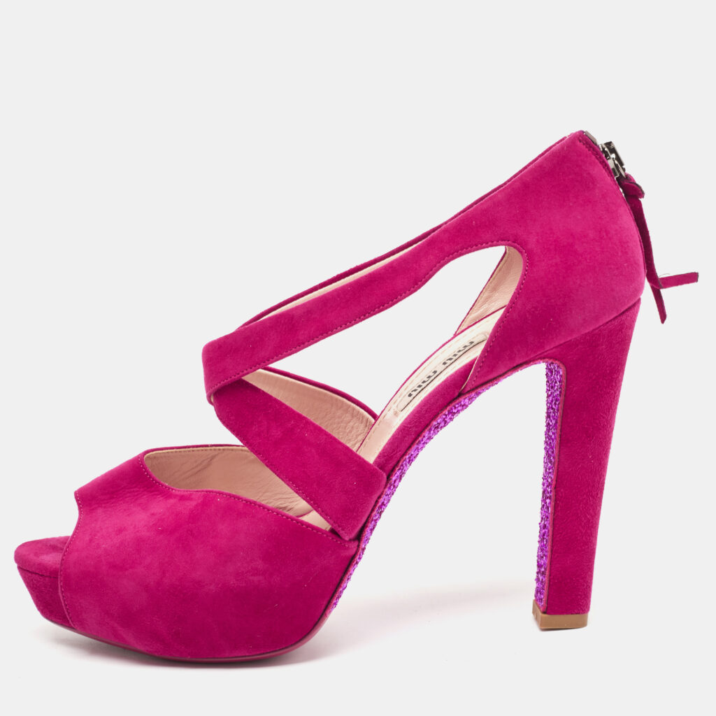 luxury-women-miu-miu-used-shoes-p928523-001 Miu Miu Pink Suede Platform Ankle-Strap Sandals Size 39