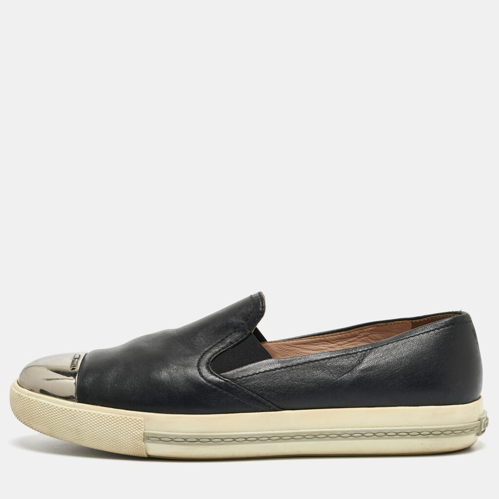 luxury-women-miu-miu-used-shoes-p929764-001 Miu Miu Black Leather Slip On Sneakers Size 41