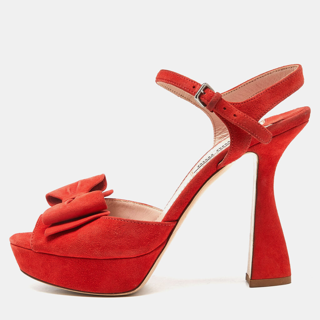 luxury-women-miu-miu-used-shoes-p953424-010 Miu Miu Orange Suede Platform Ankle-Strap Sandals Size 36.5