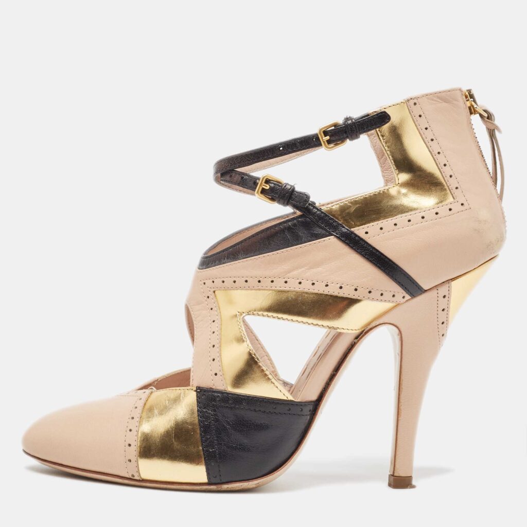 luxury-women-miu-miu-used-shoes-p959721-003 Miu Miu Tricolor Leather Cut Out Pumps Size 38.5