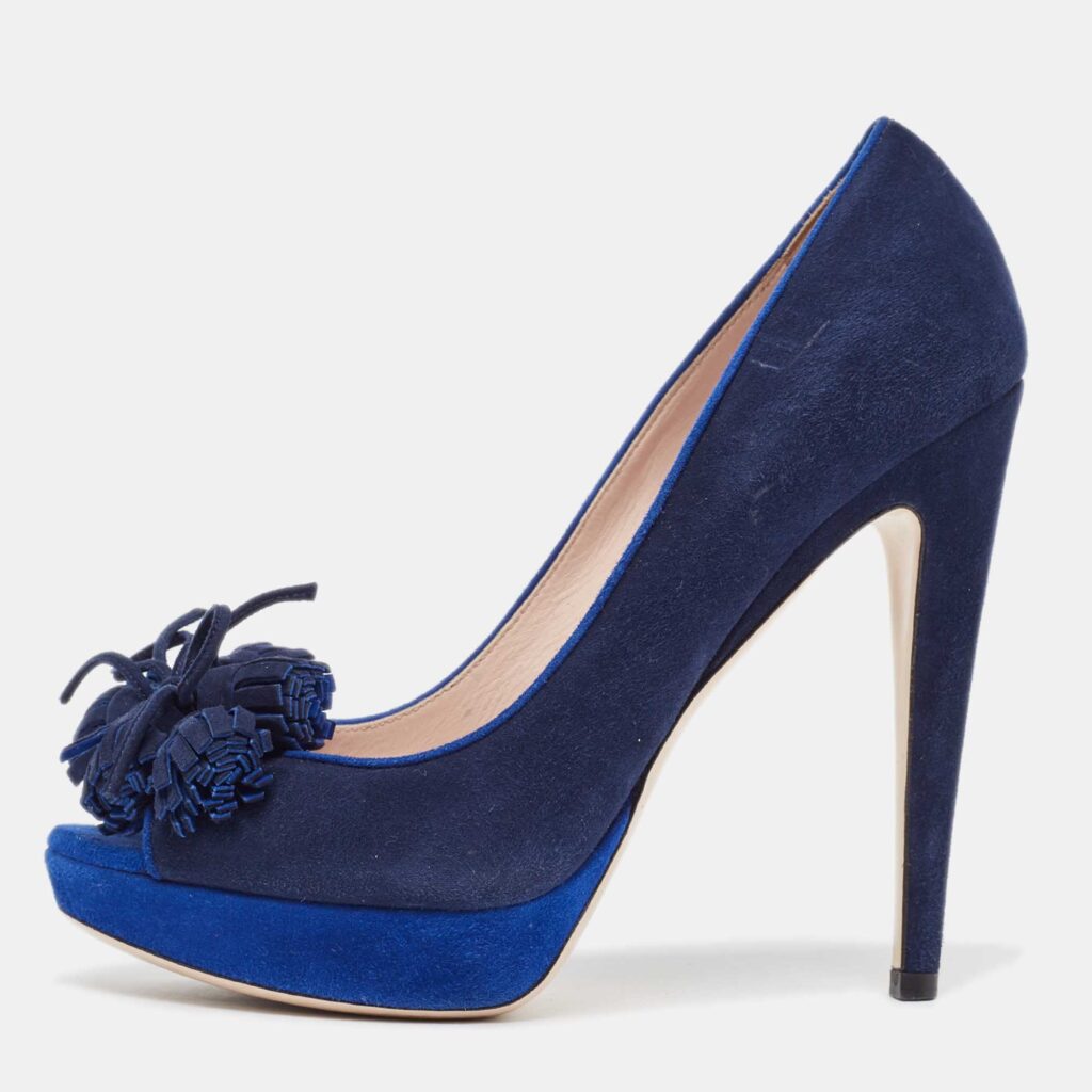 luxury-women-miu-miu-used-shoes-p990729-003 Miu Miu Blue Suede Peep Toe Platform Pumps Size 37.5