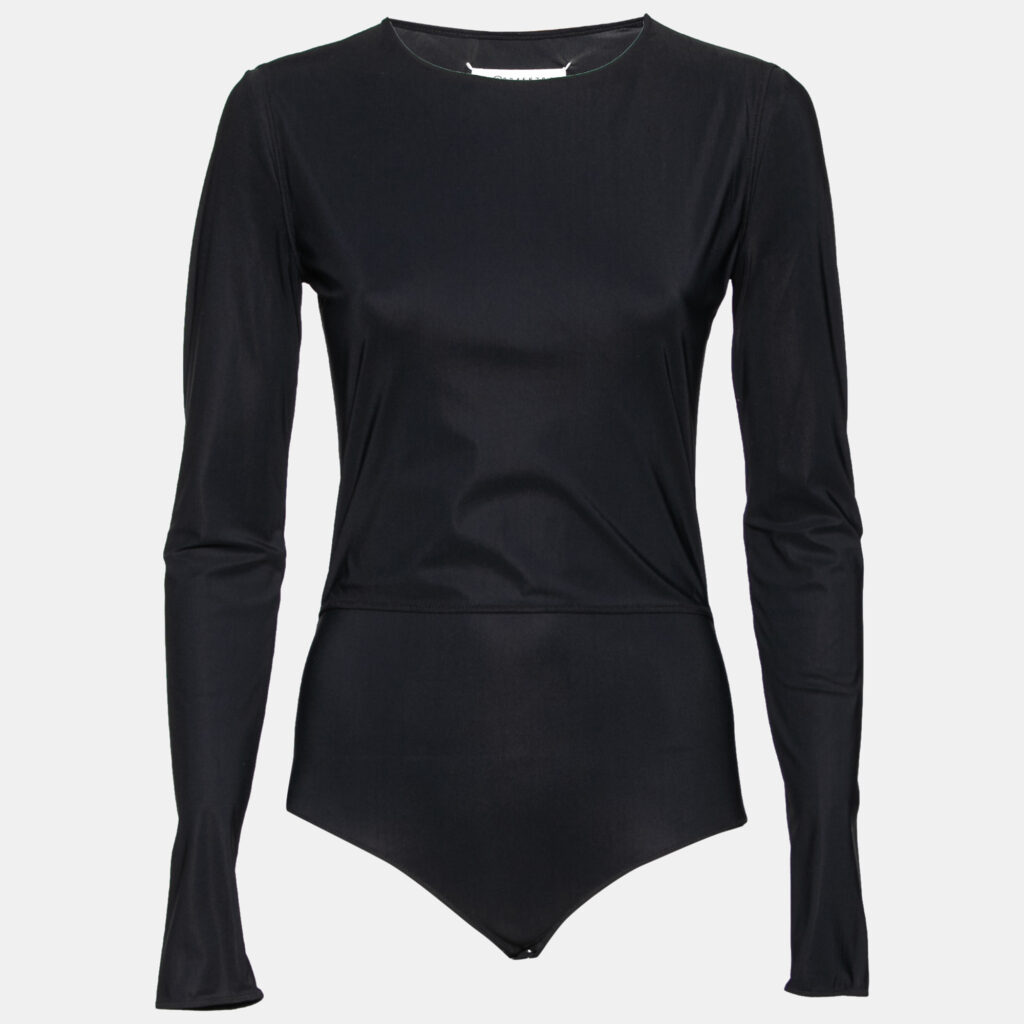 luxury-women-mm6-maison-margiela-new-clothes-p631632-001-2 MM6 Maison Margiela Black Jersey Overlay Detail Long Sleeve Bodysuit M