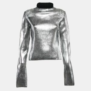 MM6 Maison Margiela Silver Printed Wool Blend Turtle Neck Sweater M