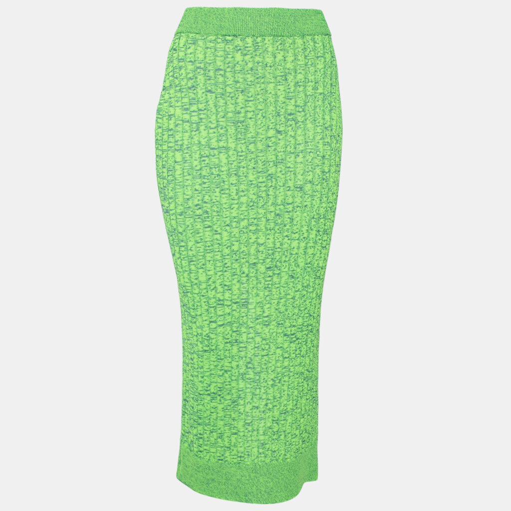 luxury-women-mm6-maison-margiela-used-clothes-p627564-002-2 MM6 Maison Margiela Green Space Dyed Rib Knit Slit Detail Skirt S