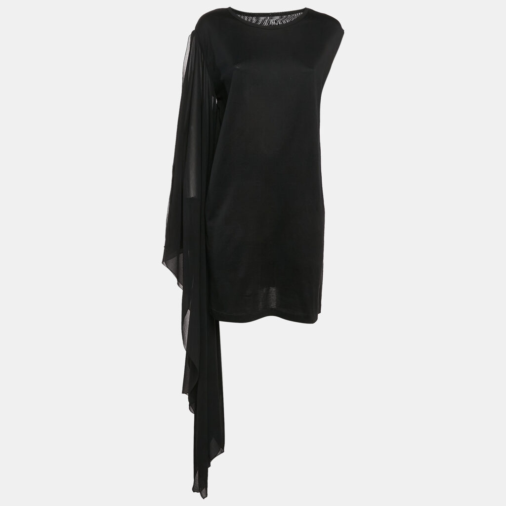 luxury-women-mm6-used-clothes-p1111710-007 MM6 Maison Margiela Black Cotton Knit Elongated Sleeve Mini Dress M