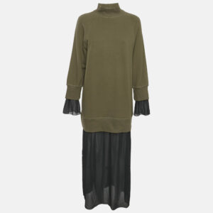 MM6 Maison Margiela Green/Black Cotton and Chiffon Midi Dress S