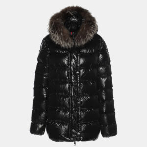moncler black nylon fox fur trimmed hood down jacket xxl