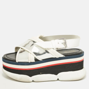 Moncler White/Silver Leather Zelda Platform Sandals Size 37