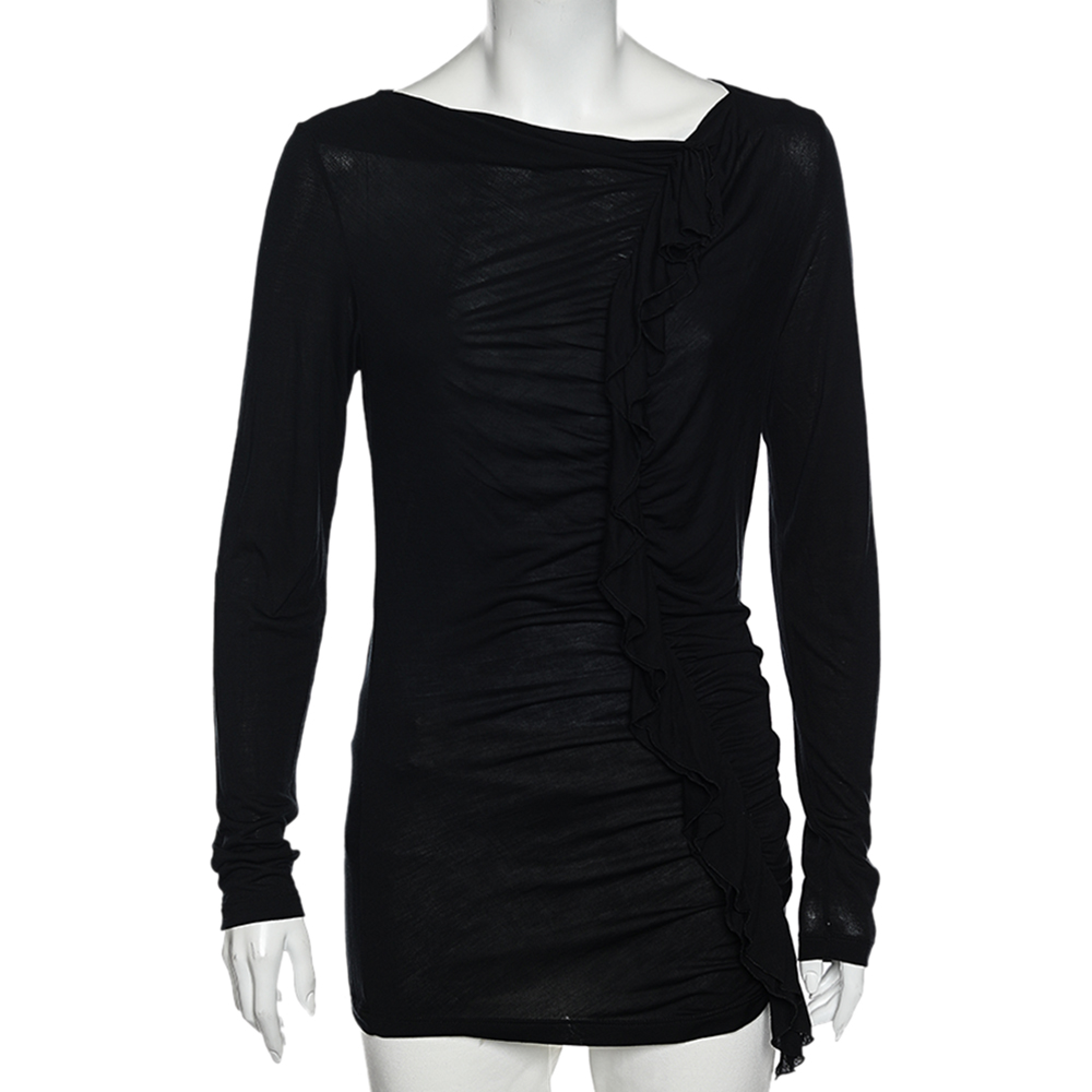 luxury-women-moschino-cheap-and-chic-new-clothes-p565240-001-2 Moschino Cheap and Chic Black Ruffle Trimmed Long Sleeve Top M