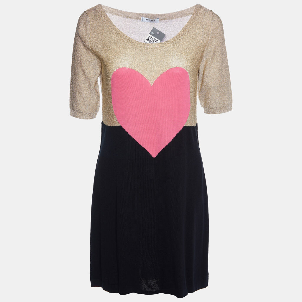 luxury-women-moschino-cheap-and-chic-new-clothes-p888763-001 Moschino Cheap and Chic Multicolor Heart Lurex & Cotton Knit Mini Dress M