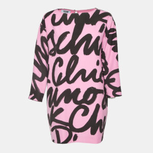 Moschino Cheap and Chic Pink Logo Print Crepe Tunic Top M