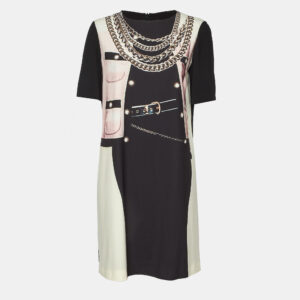 Moschino Cheap and Chic Black Printed Crepe Mini Shift Dress M