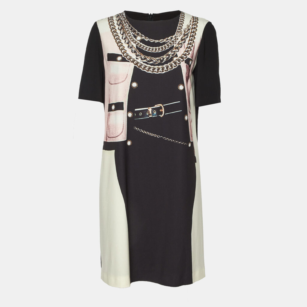 luxury-women-moschino-cheap-and-chic-used-clothes-p1069099-001 Moschino Cheap and Chic Black Printed Crepe Mini Shift Dress M