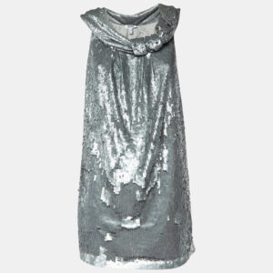Moschino Cheap and Chic Silver Sequined Bow Detail Mini Dress S