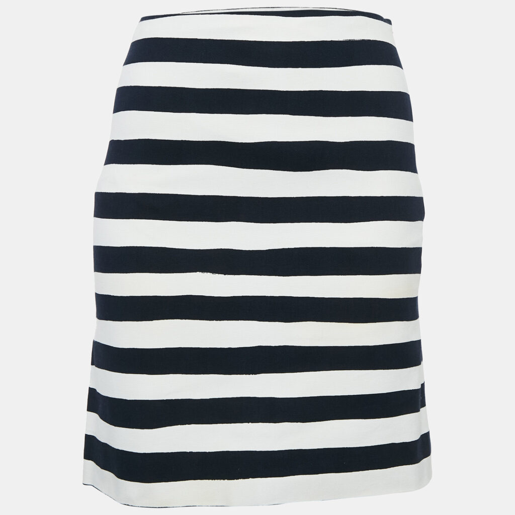 luxury-women-moschino-cheap-and-chic-used-clothes-p1097152-006 Moschino Cheap and Chic White/Navy Blue Stripe Cotton Mini Skirt S