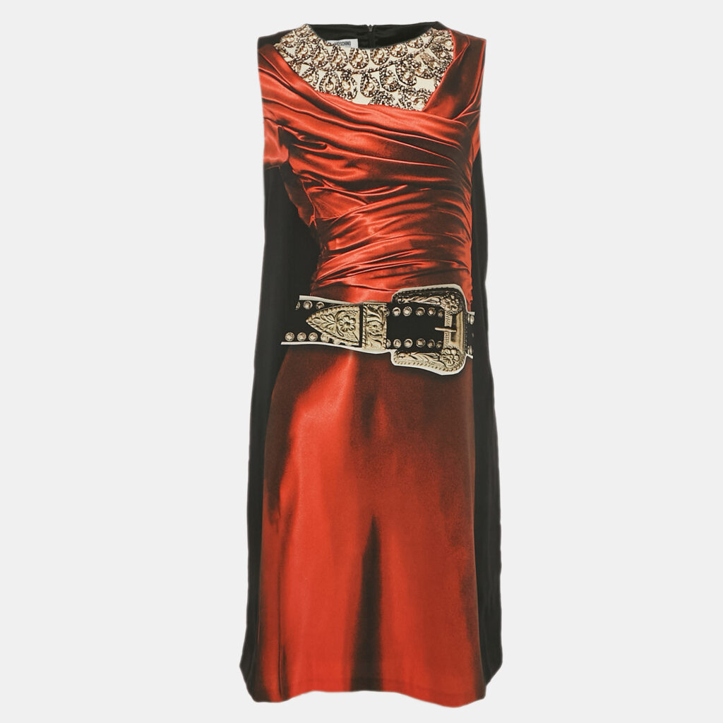 luxury-women-moschino-cheap-and-chic-used-clothes-p1103840-001 Moschino Cheap and Chic Black/Multicolor Dress Print Crepe Sleeveless Short Dress L