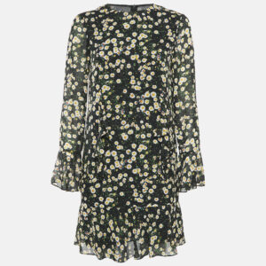 Moschino Cheap and Chic Black Floral Print Silk Ruffled Mini Dress S