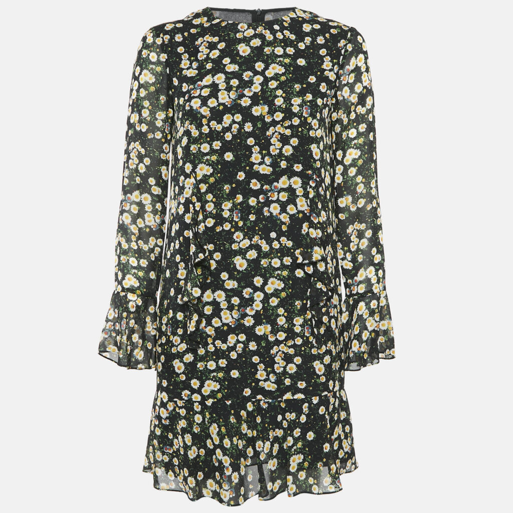 luxury-women-moschino-cheap-and-chic-used-clothes-p1124167-001 Moschino Cheap and Chic Black Floral Print Silk Ruffled Mini Dress S