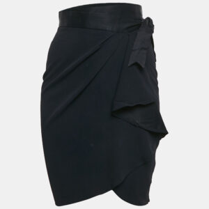 Moschino Navy Blue Sateen Ruffled Wrap Skirt M