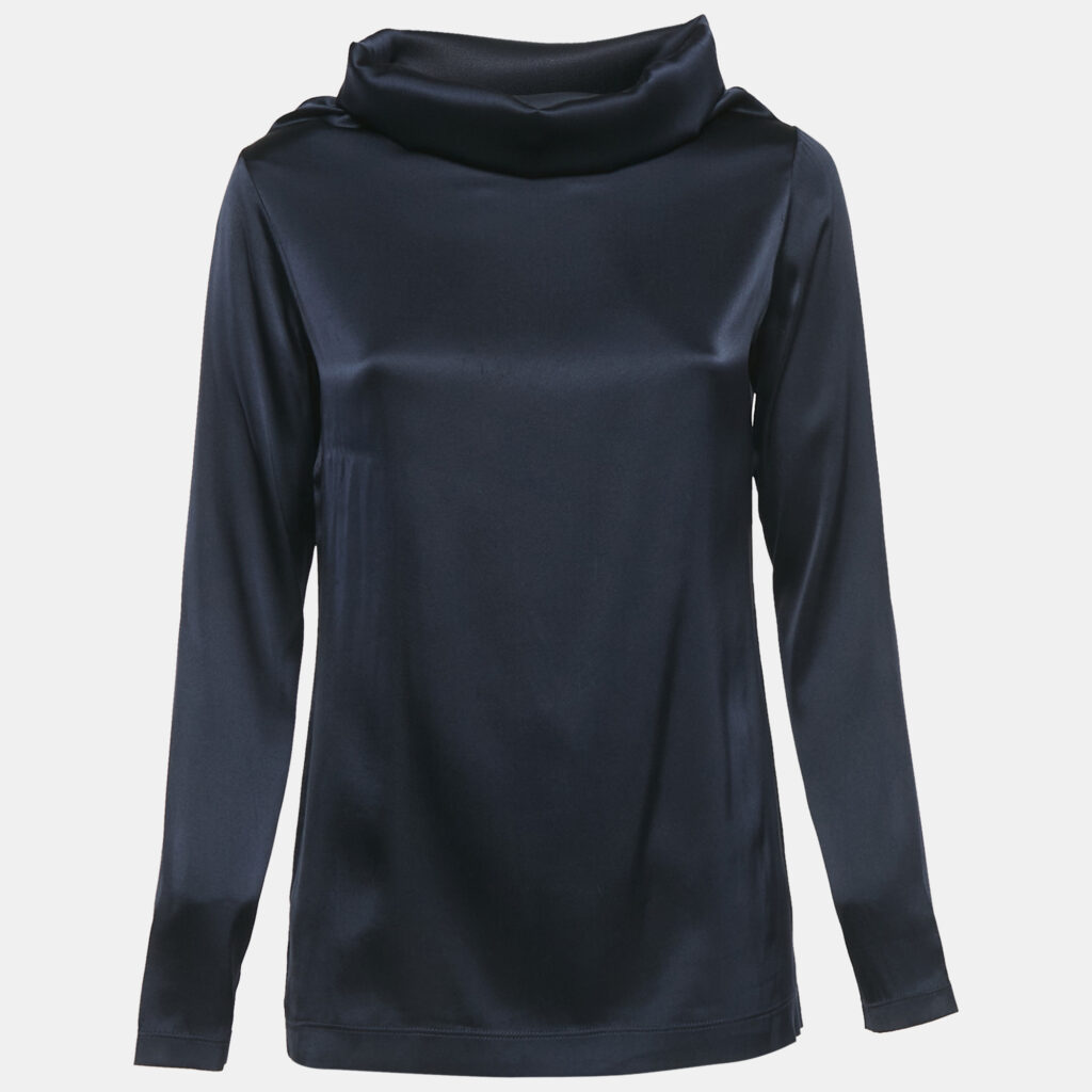 luxury-women-moschino-cheap-and-chic-used-clothes-p1141741-006 Moschino Cheap and Chic Navy Blue Satin Jersey Cowl Neck Top S