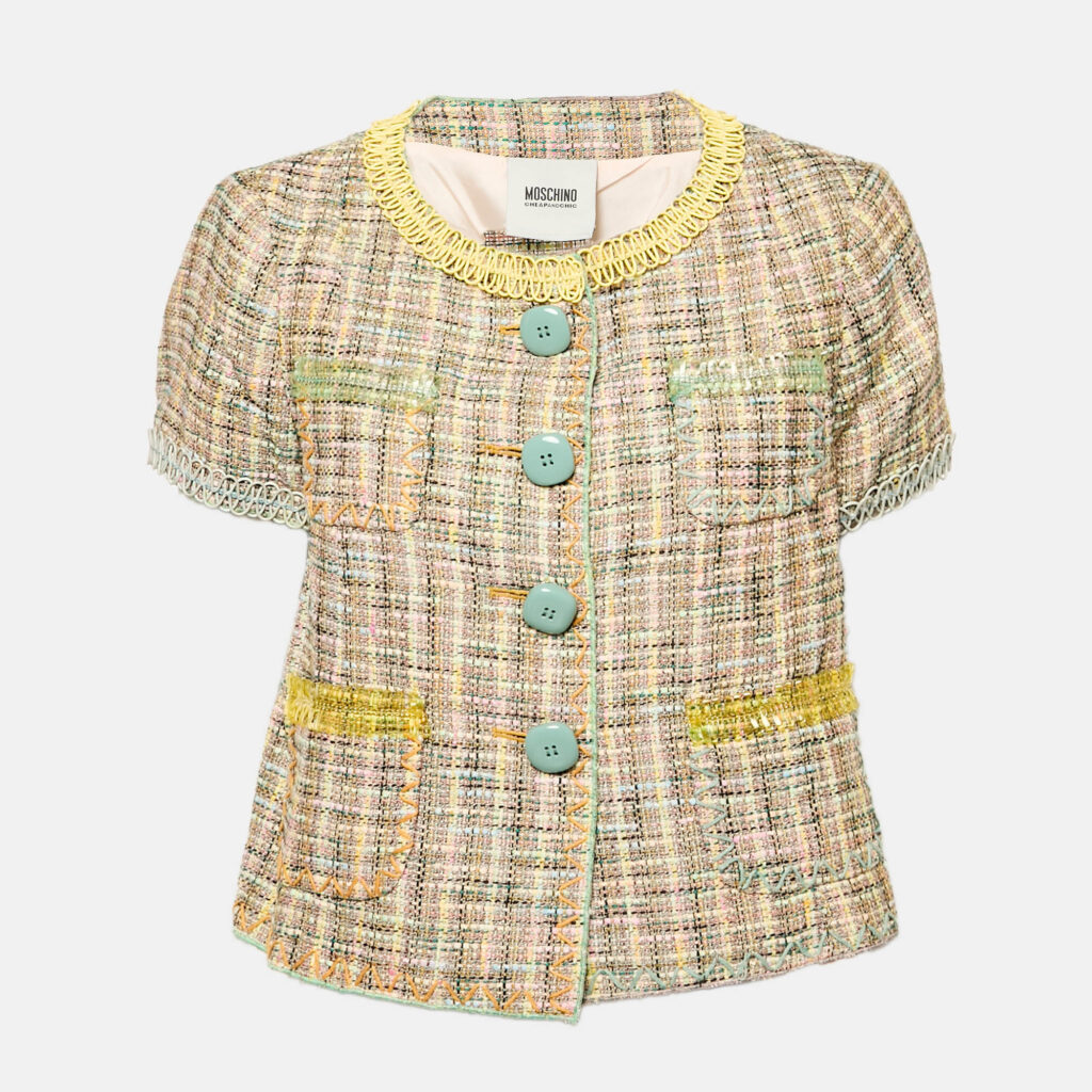 Moschino Cheap and Chic Multicolor Tweed Short Sleeve Jacket L