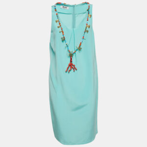 Moschino Cheap and Chic Blue Cotton Blend Embellished Neck Shift Dress L