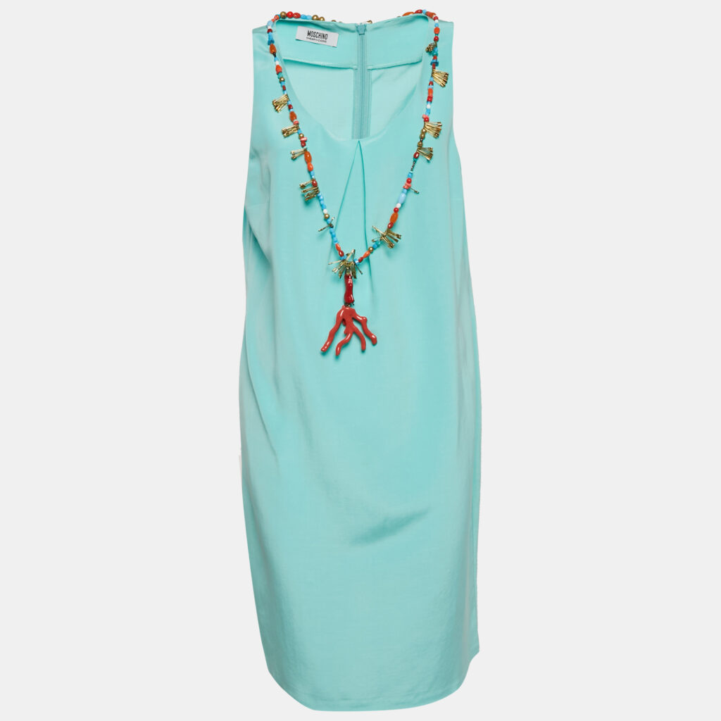 luxury-women-moschino-cheap-and-chic-used-clothes-p1156437-009 Moschino Cheap and Chic Blue Cotton Blend Embellished Neck Shift Dress L