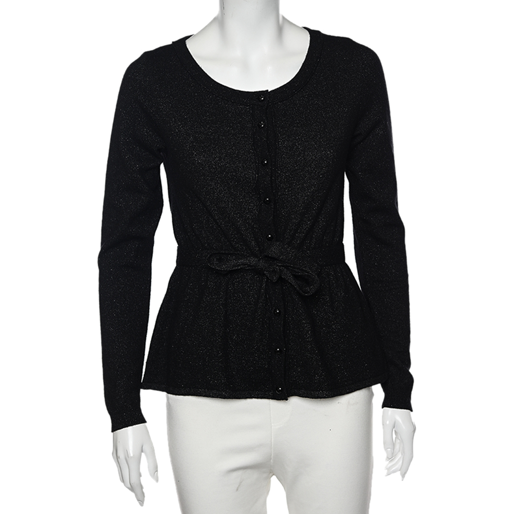 luxury-women-moschino-cheap-and-chic-used-clothes-p565243-004-2 Moschino Cheap and Chic Black Lurex Knit Button Front Cardigan M
