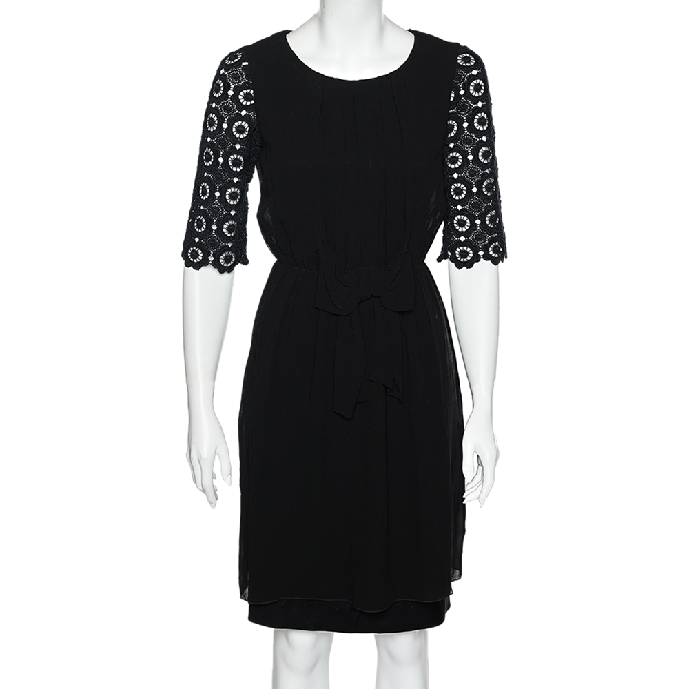 Moschino Cheap and Chic Black Chiffon & Lace Sleeve Midi Dress S
