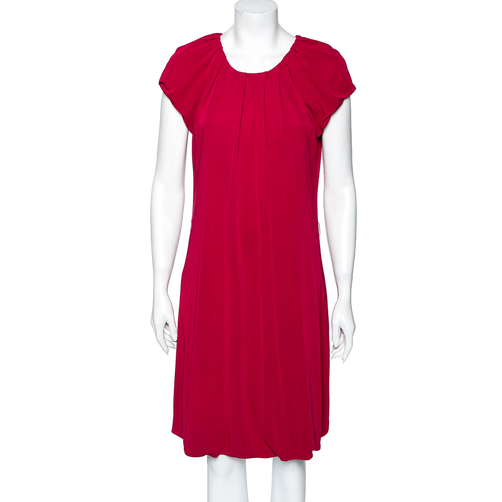 luxury-women-moschino-cheap-and-chic-used-clothes-p582813-004 Moschino Cheap & Chic Fuchsia Jersey Pleated Yolk Detail Dress S