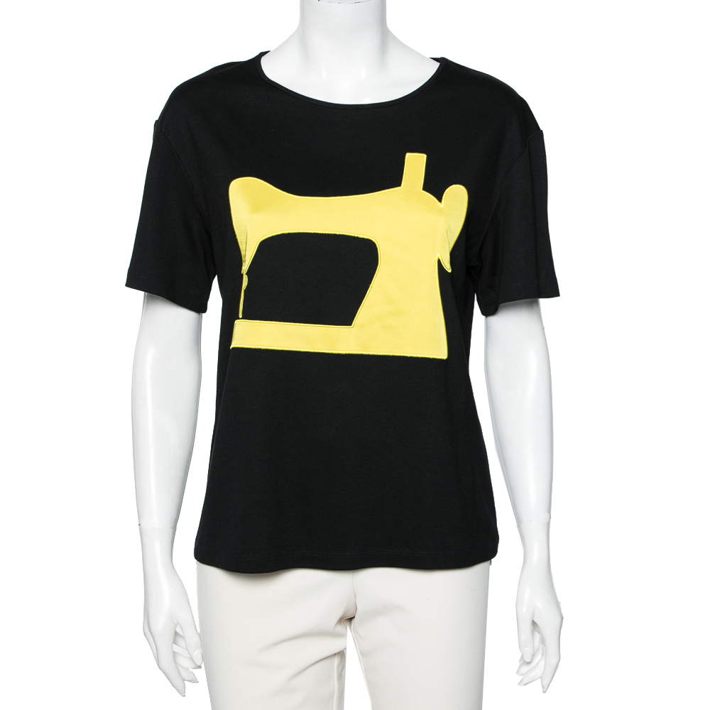 luxury-women-moschino-cheap-and-chic-used-clothes-p606131-001-1 Moschino Cheap and Chic Black Jersey Sewing Machine Appliqued T-Shirt S