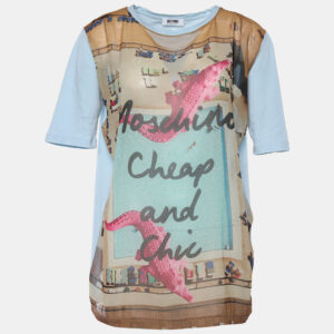 Moschino Cheap & Chic Blue Cotton & Printed Chiffon Paneled T-Shirt M