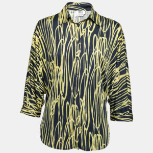 Moschino Cheap and Chic Navy Blue and Yellow Printed Jersey Dolman Sleeve Shirt S