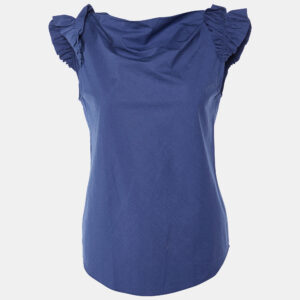 Moschino Cheap and Chic Navy Blue Cotton Ruffle Sleeve Detail Top S