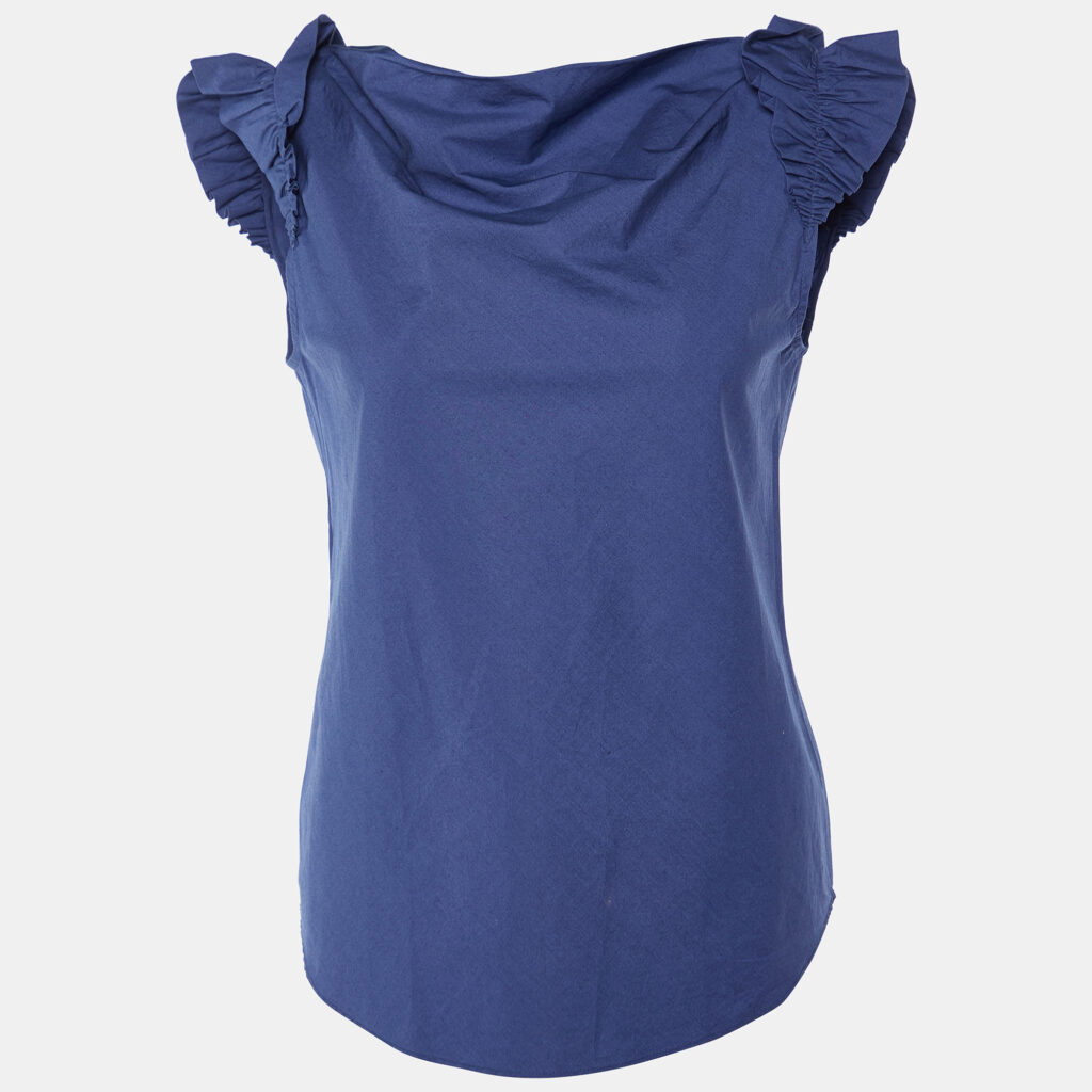 luxury-women-moschino-cheap-and-chic-used-clothes-p870773-002 Moschino Cheap and Chic Navy Blue Cotton Ruffle Sleeve Detail Top S