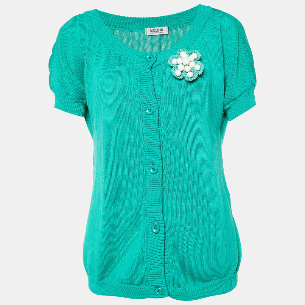 luxury-women-moschino-cheap-and-chic-used-clothes-p894372-001 Moschino Cheap & Chic Green Beaded Detail Cardigan L