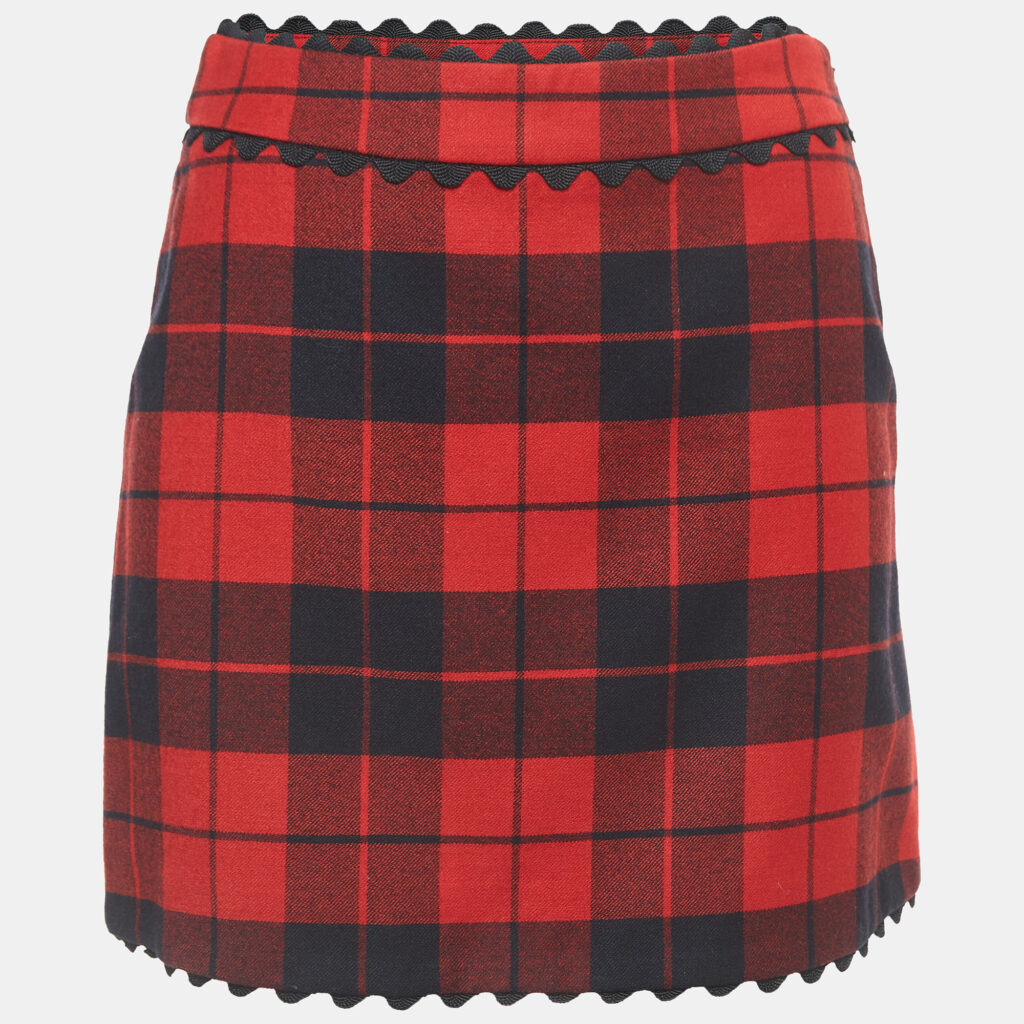 Moschino Cheap and Chic Red Checked Wool Mini Skirt S