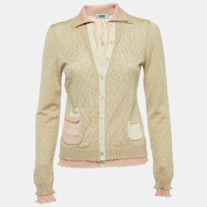 Moschino Cheap and Chic Beige/Pink Perforated Wool Knit Button Front Cardigan M