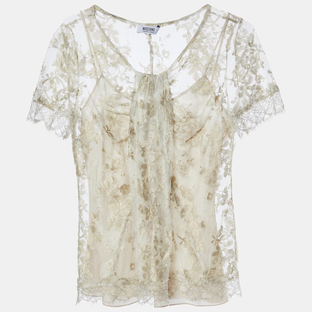 luxury-women-moschino-cheap-and-chic-used-clothes-p916198-005 Moschino Cheap and Chic Gold Floral Lace Half Sleeve Top S