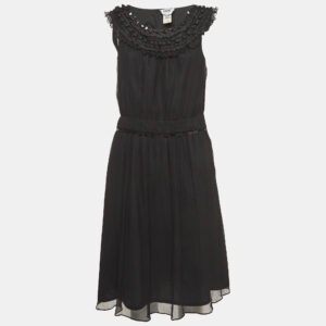 Moschino Cheap and Chic Vintage Black Metal Embellished Neck Silk Midi Dress M