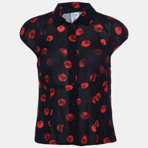 Moschino Cheap and Chic Black Printed Crepe Button Front Top L