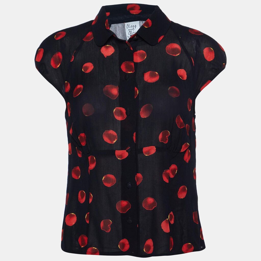 Moschino Cheap and Chic Black Printed Crepe Button Front Top L