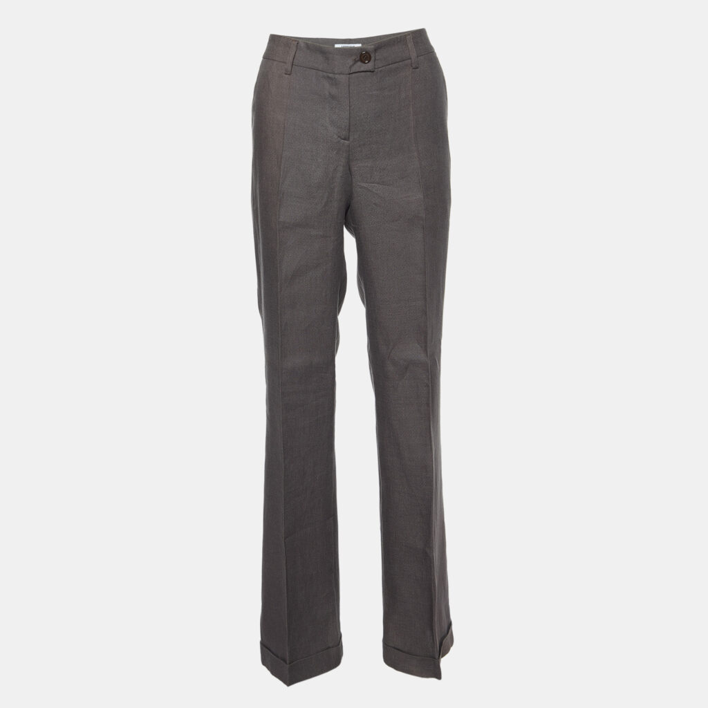 luxury-women-moschino-cheap-and-chic-used-clothes-p991804-002 Moschino Cheap and Chic Brown Linen Flared Trousers M