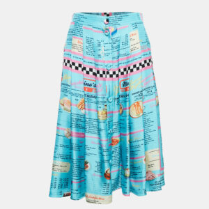 Moschino Couture Blue Drive In Menu Print Silk Pleated Midi Skirt M