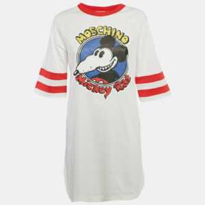Moschino Couture White Mickey Rat Printed Cotton T-Shirt Dress S
