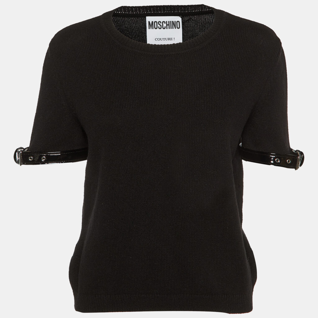 luxury-women-moschino-couture-new-clothes-p1148659-002 Moschino Couture Black Cashmere Belted Cuff Detail Jumper L